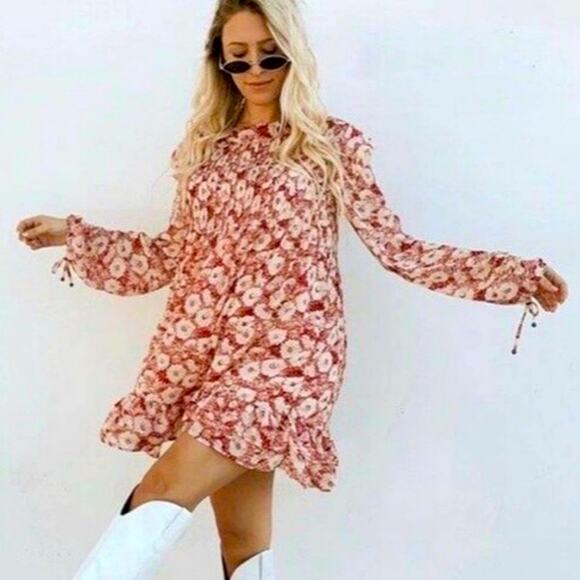 Free People Floral Mini Dress - Red and White - Picture 1 of 16